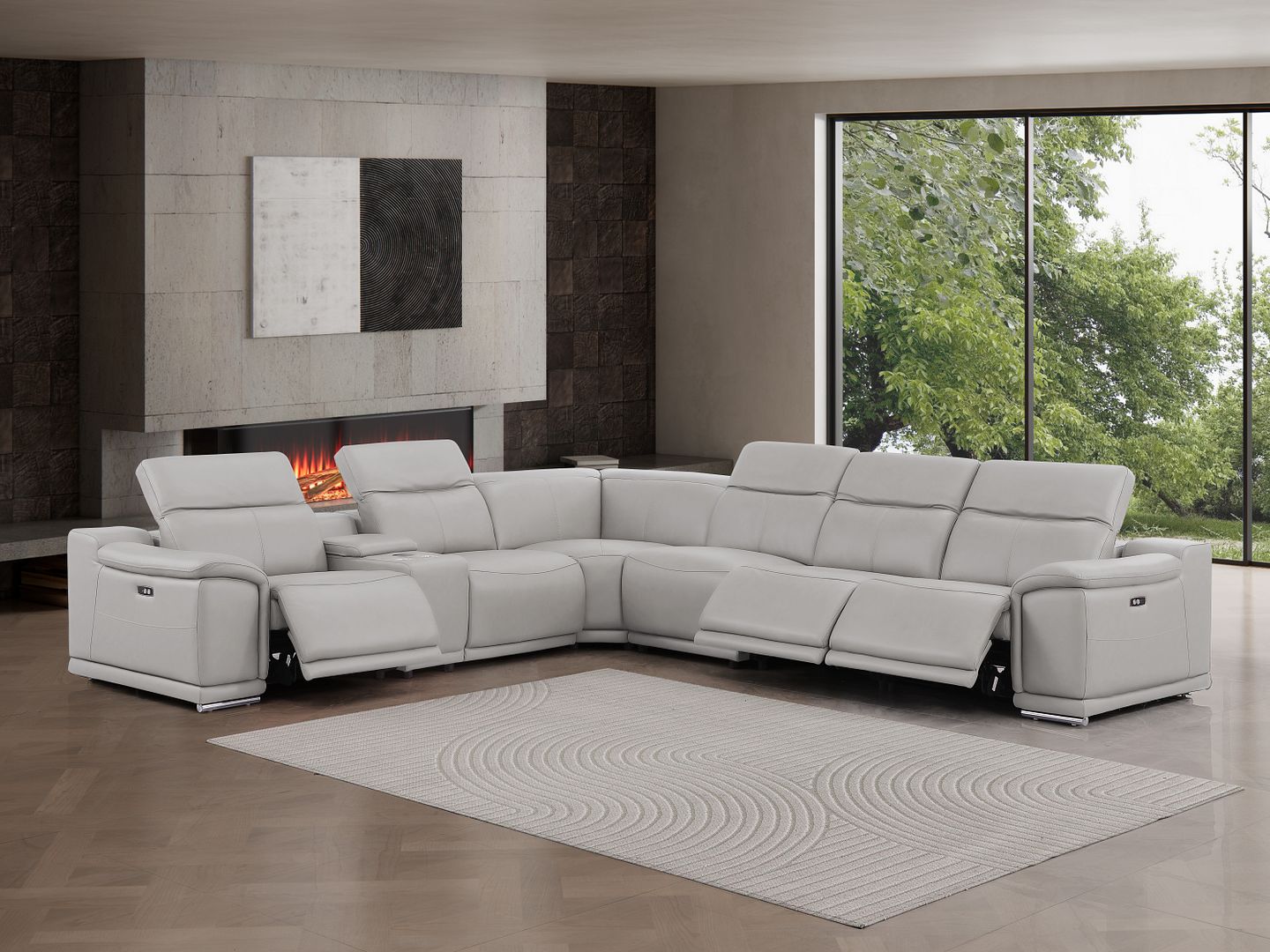 2679 7-Piece L-Shaped Power Reclining Sectional Sofa in Genuine Leather - 3 Recliners