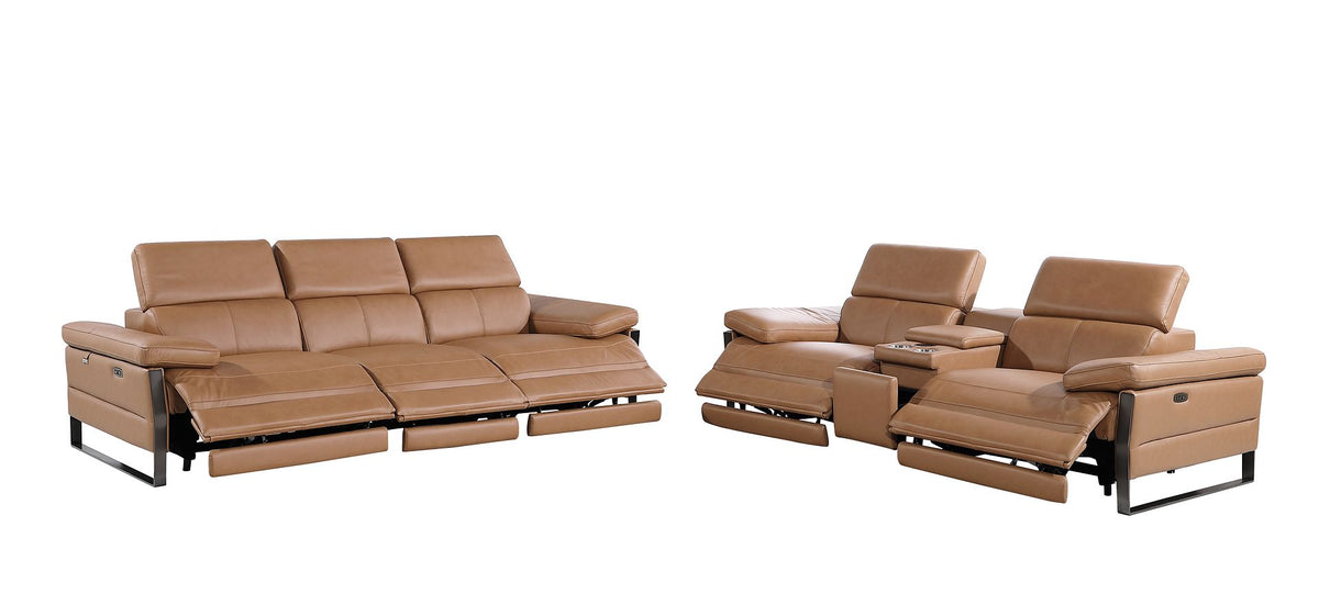 1246 Divanitalia Modular Power Triple Reclining Sofa and Console Loveseat Set with Power Headrests - Top Grain Italian Leather - Cognac - SKU 1246-COGNAC-6.5-HT-2PC - view 4