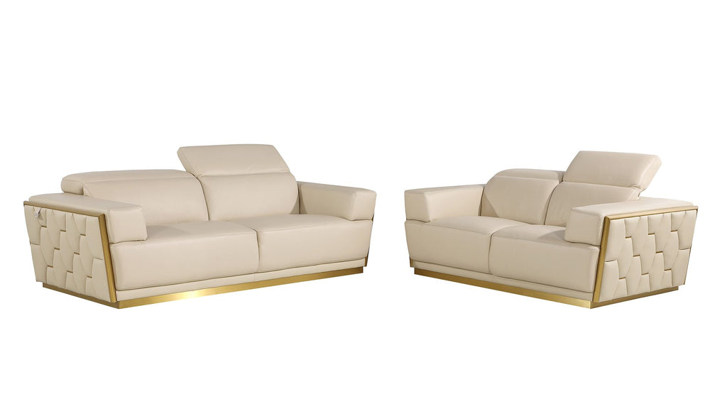 1111 Divanitalia 2-Piece Sofa Set with Adjustable Headrest in Top-grain Italian Leather - Cream - SKU 1111-BEIGE-2PC - view 2