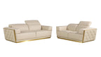 1111 Divanitalia 2-Piece Sofa Set with Adjustable Headrest in Top-grain Italian Leather - Cream - SKU 1111-BEIGE-2PC - view 2
