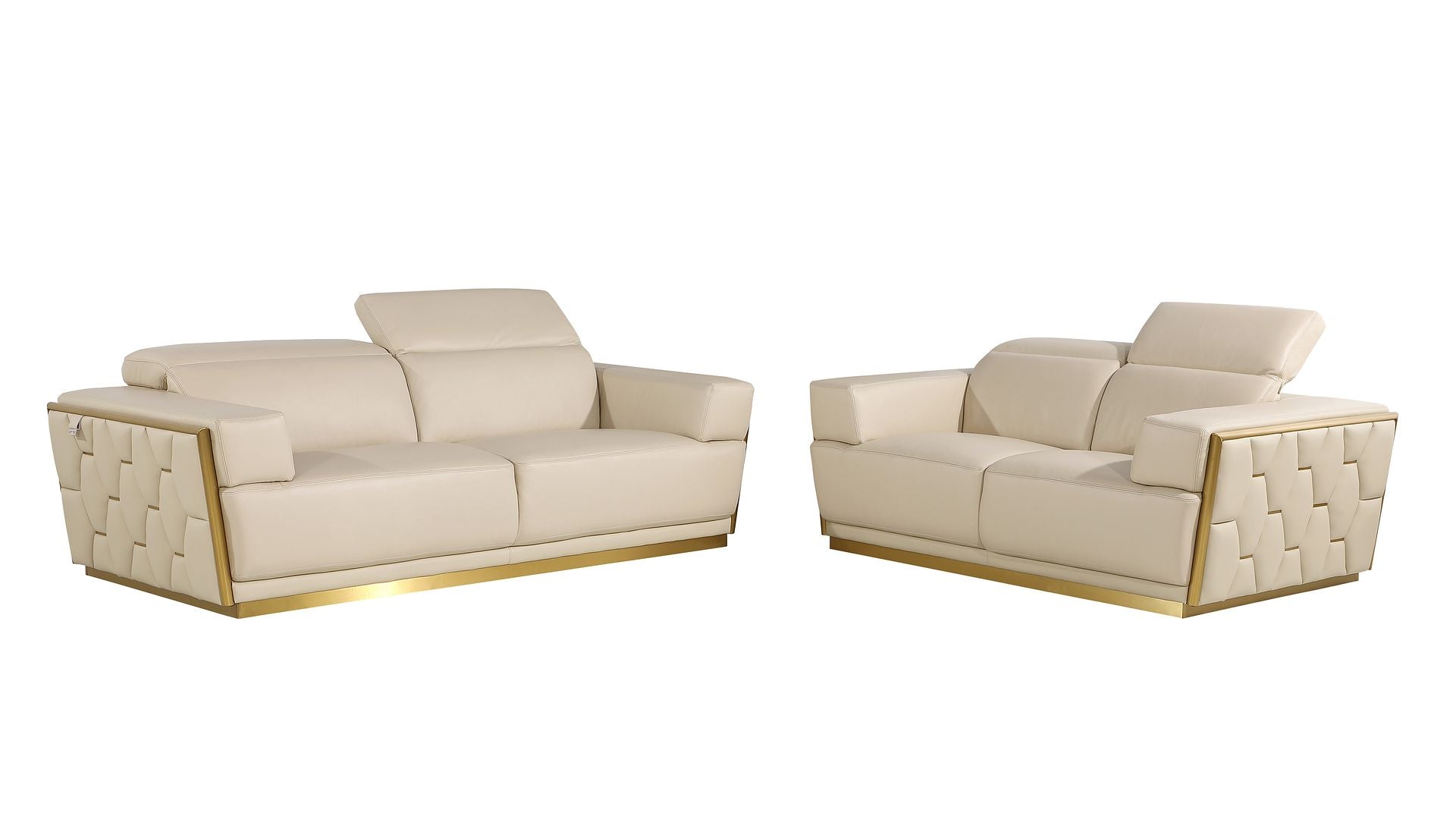 1111 Divanitalia 2-Piece Sofa Set with Adjustable Headrest in Top-grain Italian Leather - Cream - SKU 1111-BEIGE-2PC - view 2