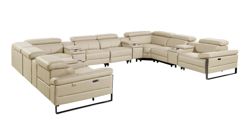 1246 Divanitalia 12-Piece U-Shaped Modular Power Reclining Sectional Sofa with 4 Power Recliners and Power Headrests - Top Grain Italian Leather - Beige - SKU 1246-BEIGE-12PC-4PWR-U-SECTIONAL - view 4