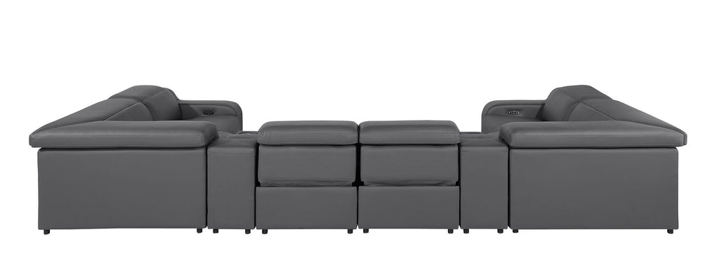 1116 Divanitalia 8-Piece U-Shaped Sectional Sofa in Top Grain Italian Leather with 4 Power Recliners & Power Headrests - Dark Grey - SKU 1116-DK_GREY-8PC-4PWR-U-SECTIONAL-GROUP - view 7