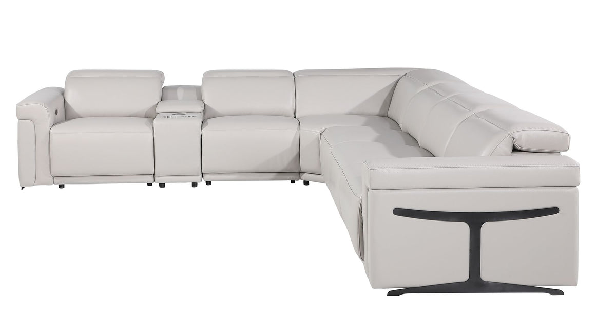 1126 Divanitalia 7-Piece L-Shaped Sectional Sofa in Top Grain Italian Leather with 4 Power Recliners & Power Headrests - Light Grey - SKU 1126-LT-GREY-SEC-7PC-4PWR-SECTIONAL-GROUP - view 4