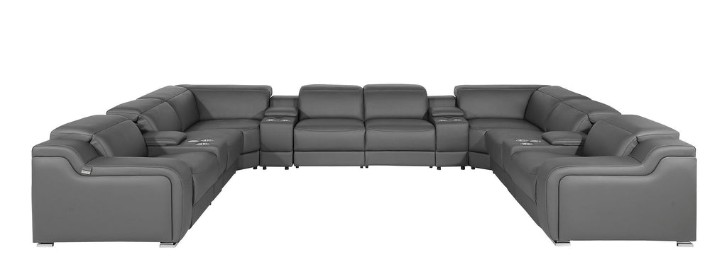1116 Divanitalia 12-Piece U-Shaped Sectional Sofa in Top Grain Italian Leather with 4 Power Recliners & Power Headrests