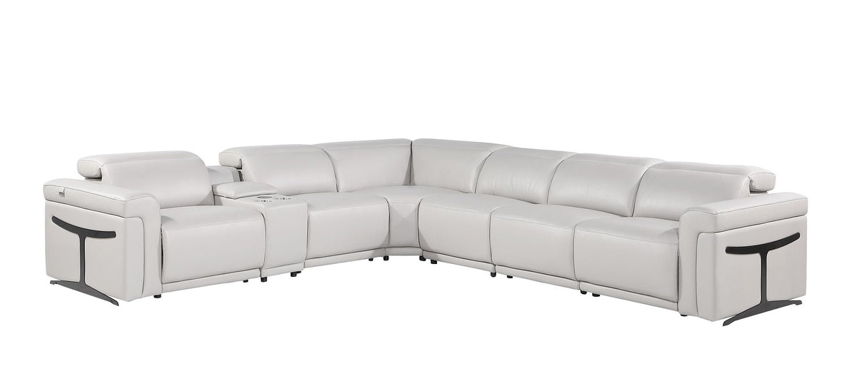 1126 Divanitalia 7-Piece L-Shaped Sectional Sofa in Top Grain Italian Leather with 4 Power Recliners & Power Headrests - Light Grey - SKU 1126-LT-GREY-SEC-7PC-4PWR-SECTIONAL-GROUP - view 2