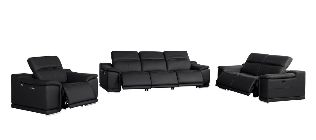 9762 Divanitalia 6-Piece Modular Power Reclining Sofa, Loveseat and Chair Set with 6 Power Recliners in Top Grain Italian Leather - Black - SKU 9762-BLACK-6.6-HT-3PC - view 4