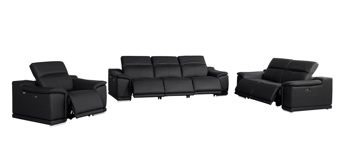 9762 Divanitalia 6-Piece Modular Power Reclining Sofa, Loveseat and Chair Set with 6 Power Recliners in Top Grain Italian Leather - Black - SKU 9762-BLACK-6.6-HT-3PC - view 4