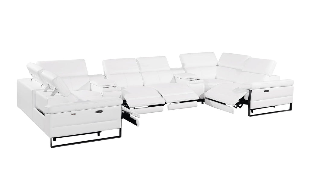 1246 Divanitalia 8-Piece U-Shaped Modular Power Reclining Sectional Sofa with 4 Power Recliners and Power Headrests - Top Grain Italian Leather