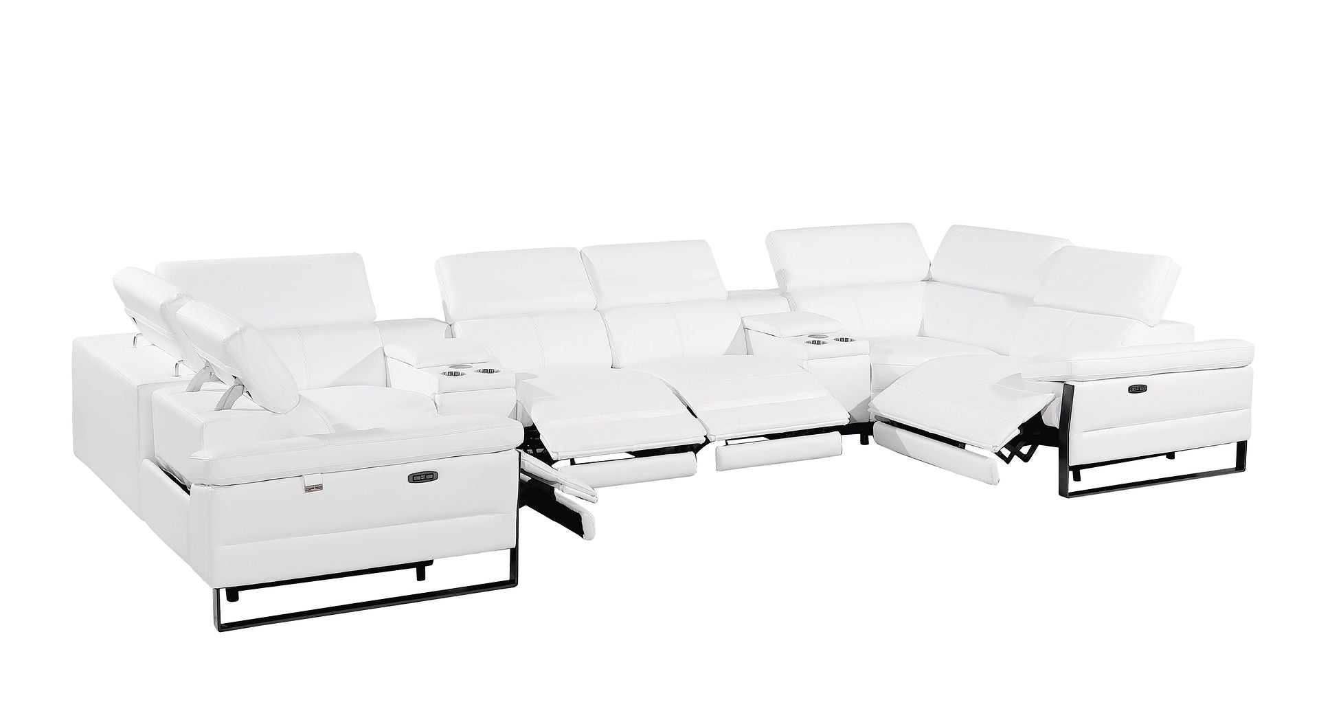 1246 Divanitalia 8-Piece U-Shaped Modular Power Reclining Sectional Sofa with 4 Power Recliners and Power Headrests - Top Grain Italian Leather
