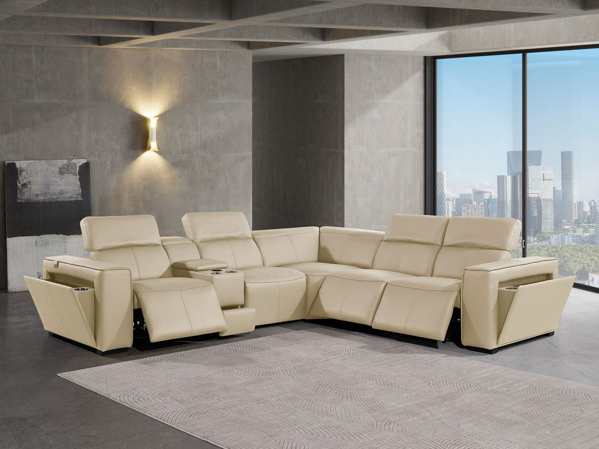 1224 Divanitalia 6-Piece L-Shaped Sectional Sofa in Top Grain Italian Leather with 3 Power Recliners & Power Headrests - Beige - SKU 1224-BEIGE-6PC-3PWR-SECTIONAL - view 2