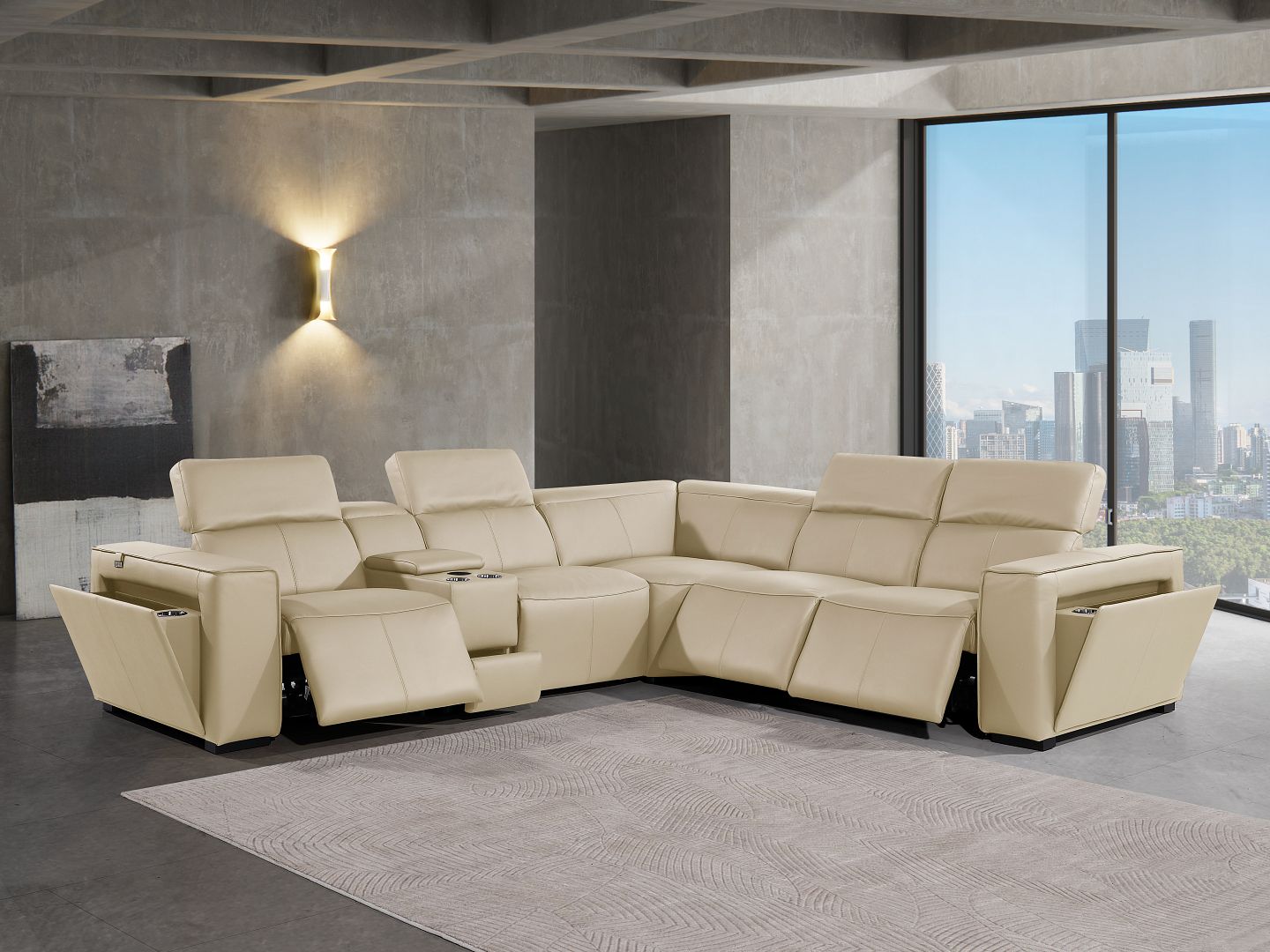 1224 Divanitalia 6-Piece L-Shaped Sectional Sofa in Top Grain Italian Leather with 3 Power Recliners & Power Headrests