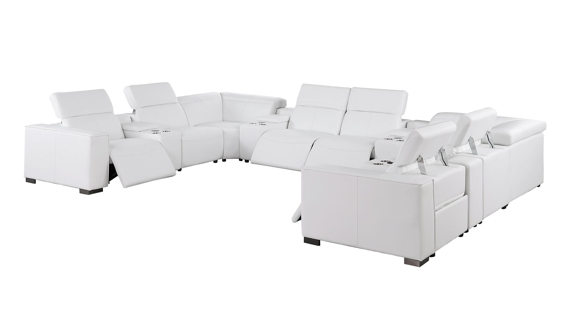 1208 12 Piece U-Shaped Leather Sectional Sofa with 4 Power Recliners & Power Headrest