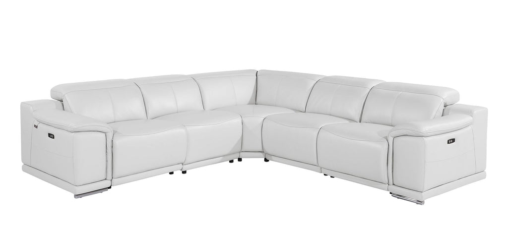 9762 Divanitalia 5-Piece L-Shaped Top Grain Italian Leather Sectional Sofa with 3 Power Recliners