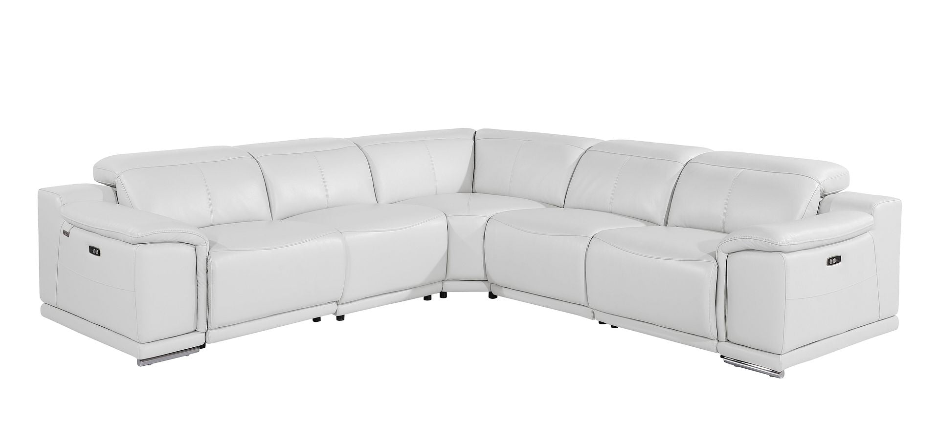 9762 Divanitalia 5-Piece L-Shaped Top Grain Italian Leather Sectional Sofa with 3 Power Recliners
