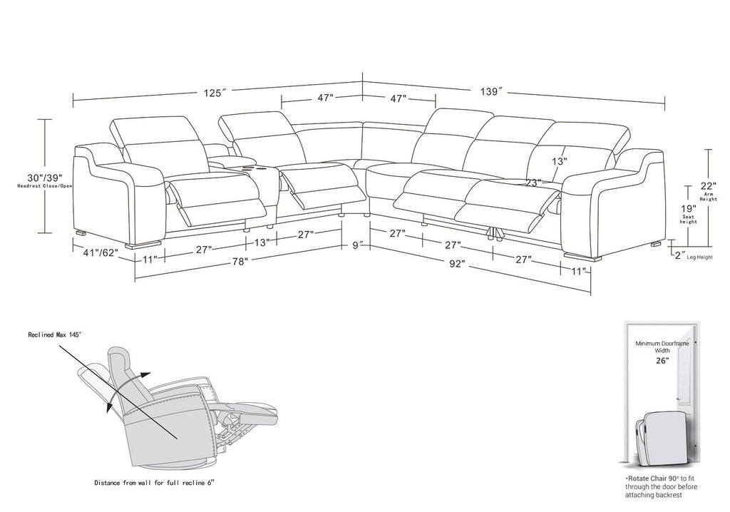 1116 Divanitalia 7-Piece L-Shaped Sectional Sofa in Top Grain Italian Leather with 4 Power Recliners & Power Headrests - White - SKU 1116-WHITE-7PC-4PWR-SECTIONAL - GROUP - view 16
