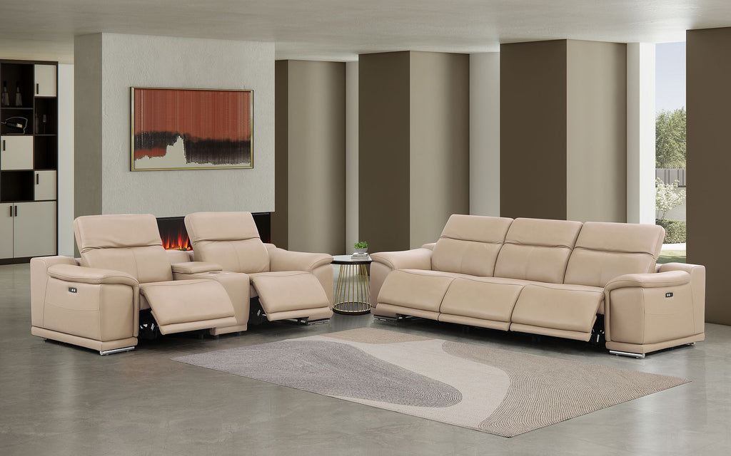 2679 Genuine Leather Reclining Set - Sofa and Loveseat with 5 Power Recliners - Beige - SKU 2679-BEIGE-6.5-HT-2PC - view 2