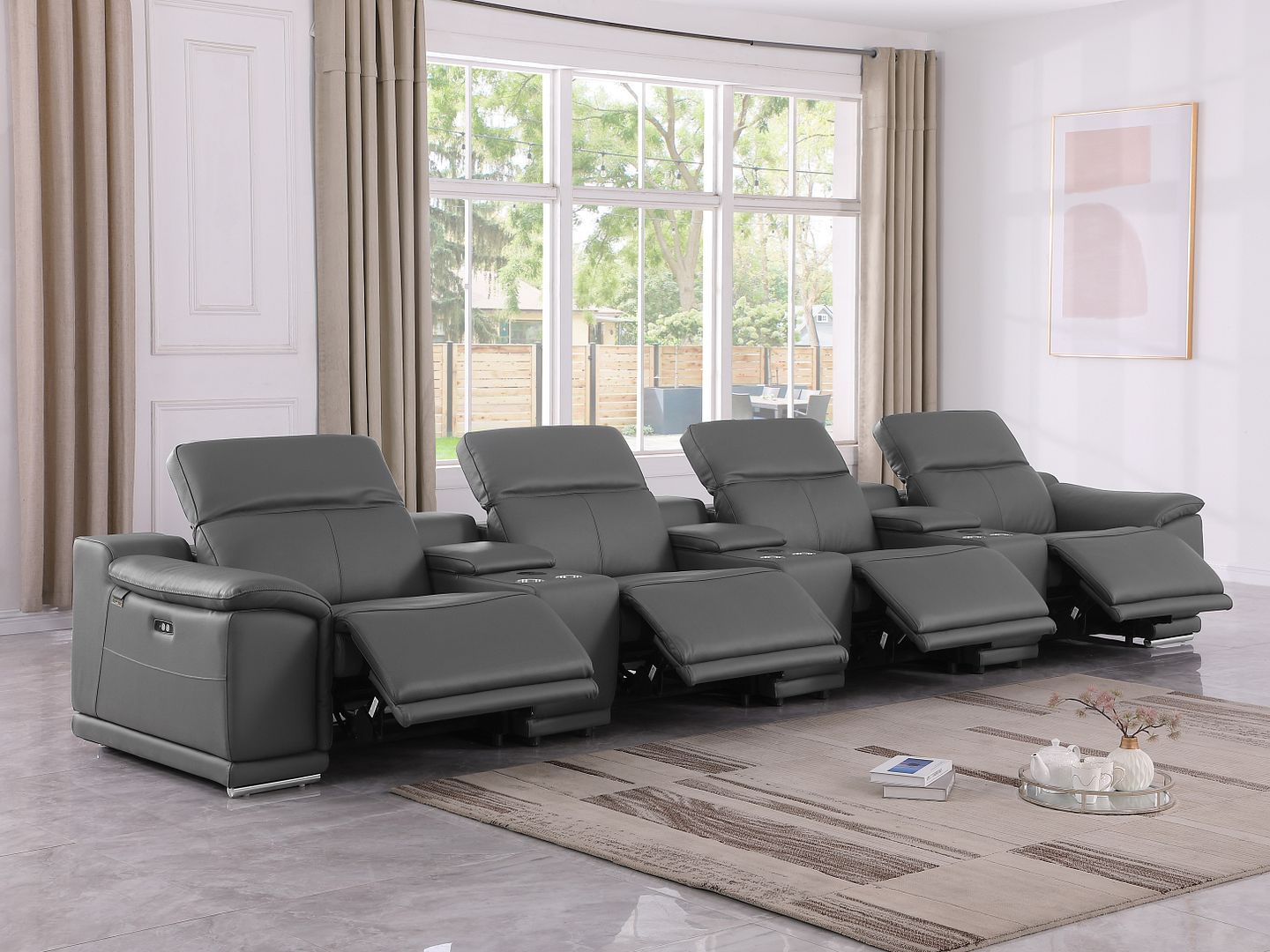 9762 Divanitalia 7-Piece Modular Top Grain Italian Leather Power Reclining Sofa with 4 Power Recliners