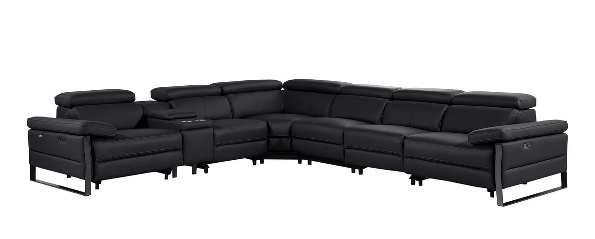 1246 Divanitalia 7-Piece L-Shaped Modular Power Reclining Sectional Sofa with 4 Power Recliners and Power Headrests - Top Grain Italian Leather - Black - SKU 1246-BLACK-7PC-4PWR-SECTIONAL - view 3
