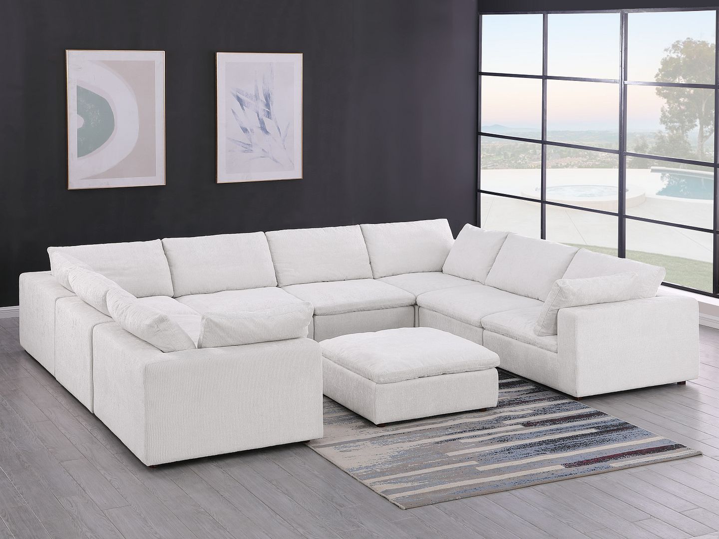 1100 Divanitalia 9-Piece U-Shaped Sectional Sofa in Top-grain Italian Leather - Pearl