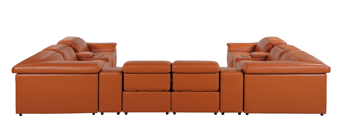 9762 Divanitalia 12-Piece U-Shaped Top Grain Italian Leather Sectional Sofa with 4 Power Recliners - Camel - SKU 9762-CAMEL-12PC-4PWR-U-SECTIONAL-GROUP - view 6