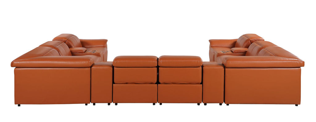 9762 Divanitalia 12-Piece U-Shaped Top Grain Italian Leather Sectional Sofa with 4 Power Recliners