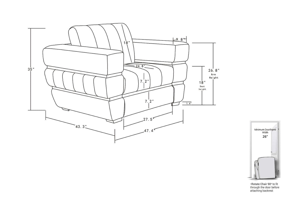 904 Divanitalia 3-Piece Sofa Set in Top-grain Italian Leather - White - SKU 904- WHITE 3PC (S/L/CH) - GROUP - view 17