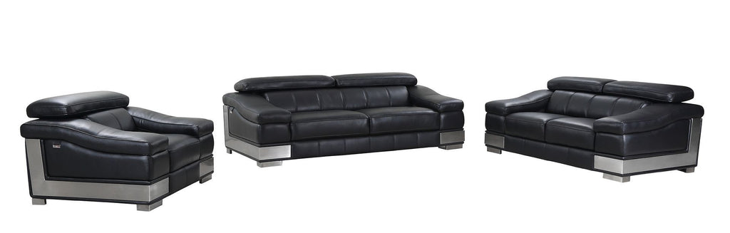 415 Divanitalia 3-Piece Sofa Set with Adjustable Headrest in Top-grain Italian Leather - Black - SKU 415- BLACK 3PC (S/L/CH) - GROUP - view 2