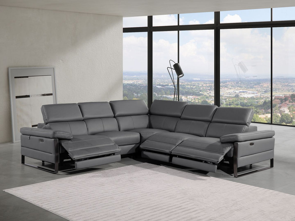 1246 Divanitalia 5-Piece L-Shaped Modular Power Reclining Sectional Sofa with Power Headrests - Top Grain Italian Leather - Dark Grey - SKU 1246-DK-GREY-5PC-3PWR-SECTIONAL - view 2