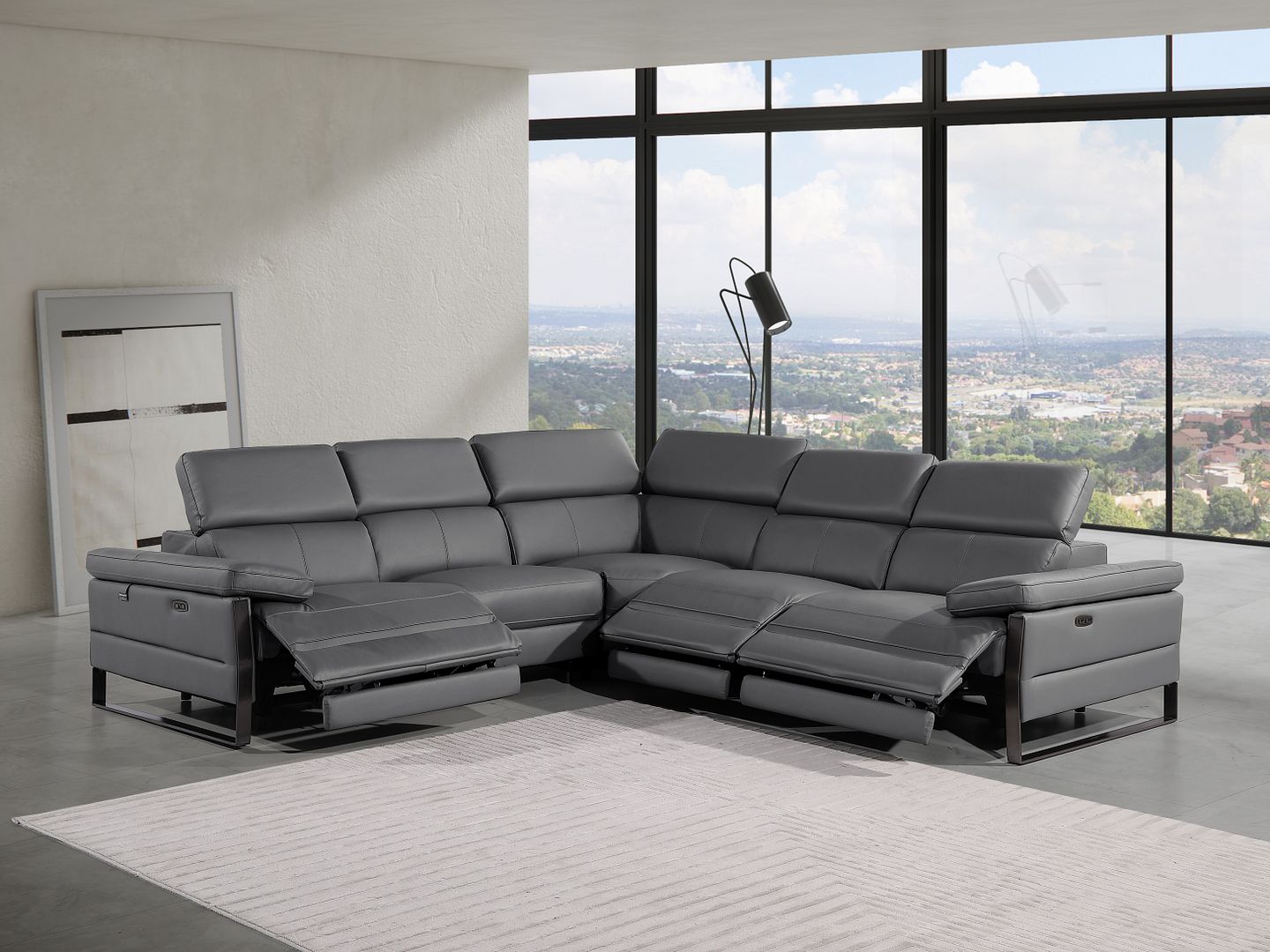1246 Divanitalia 5-Piece L-Shaped Modular Power Reclining Sectional Sofa with Power Headrests - Top Grain Italian Leather