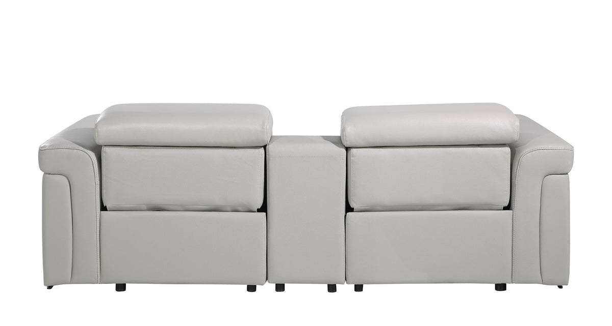 1126 Divanitalia 3-Piece Modular Power Reclining Loveseat in Top Grain Italian Leather with 2 Power Recliners & Power Headrests - Light Grey - SKU 1126-LT_GREY-3.2-HT - view 6