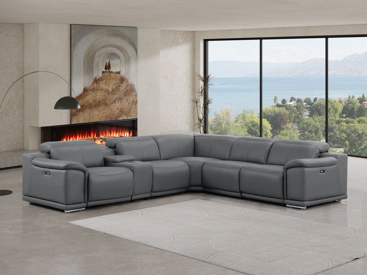 2679 6-Piece L-Shaped Power Reclining Sectional Sofa in Genuine Leather - 3 Recliners - Dark Grey - SKU 2679-DK-GRAY-6PC-3PWR-L-SECT