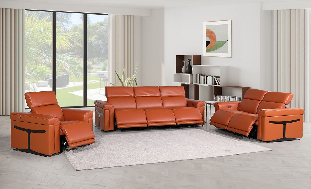 1126 Divanitalia 6-Piece Modular Power Reclining Sofa, Loveseat & Chair Set in Top Grain Italian Leather with 6 Power Recliners & Power Headrests - Camel - SKU 1126-CAMEL-6.6-HT-3PC - view 2