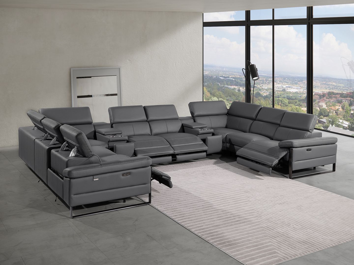 1246 Divanitalia 10-Piece U-Shaped Modular Power Reclining Sectional Sofa with 4 Power Recliners and Power Headrests - Top Grain Italian Leather