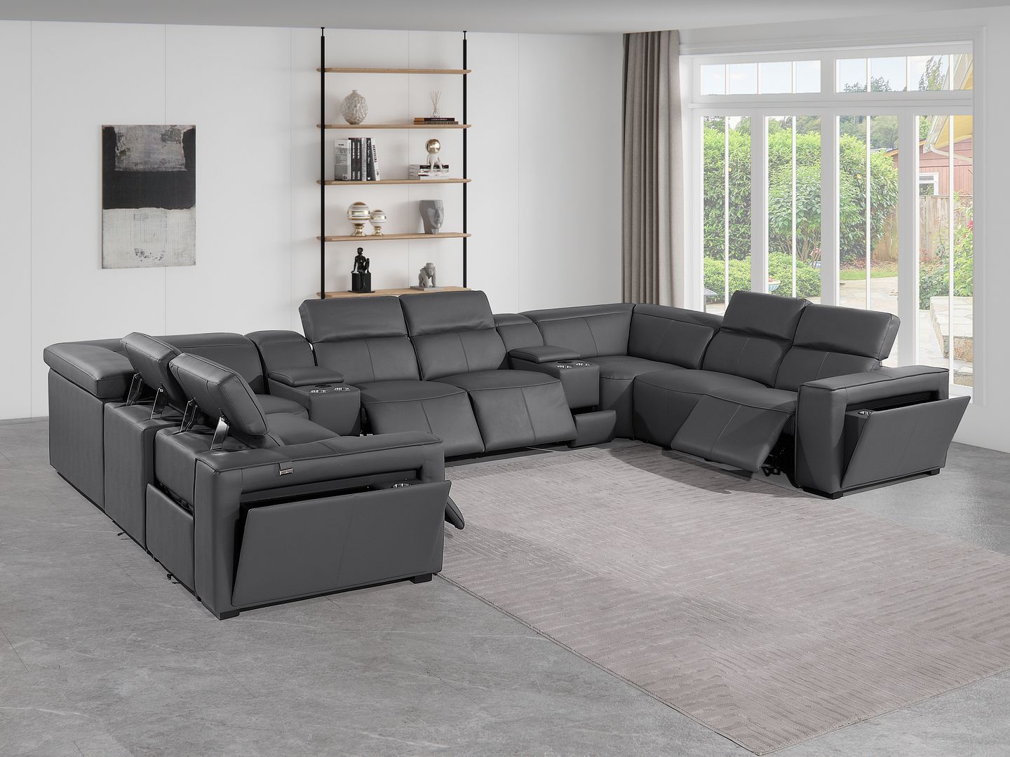 1224 Divanitalia 10-Piece U-Shaped Sectional Sofa in Top Grain Italian Leather with 4 Power Recliners & Power Headrests