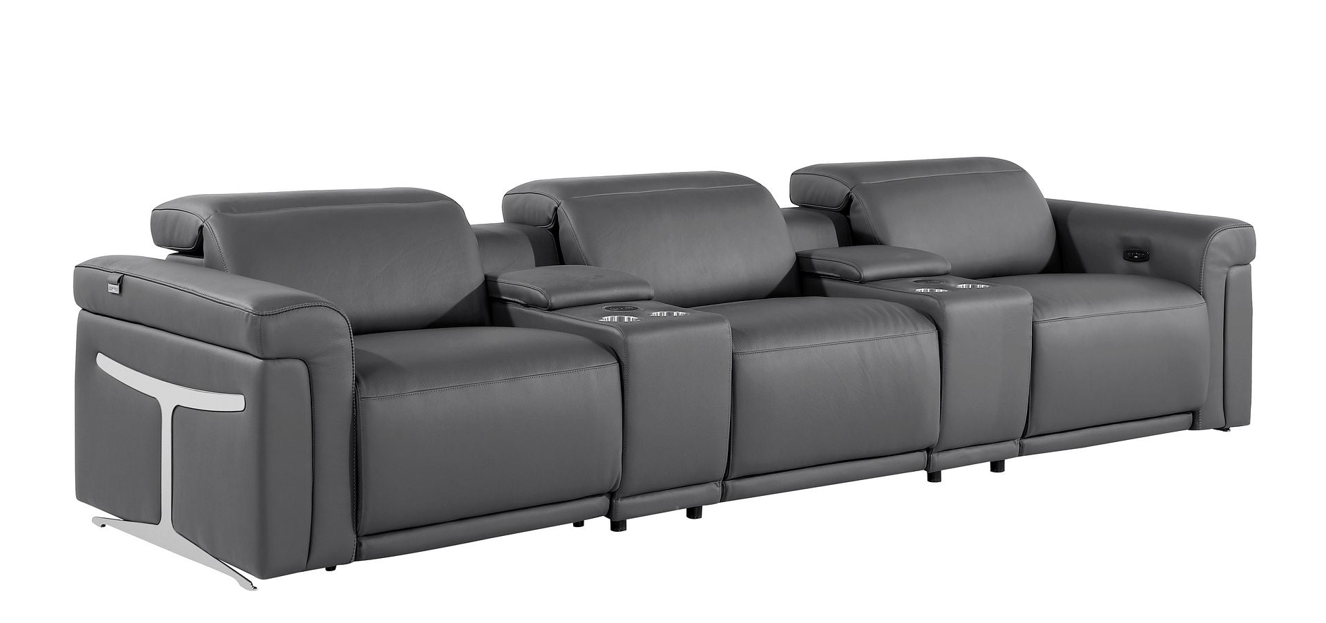1126 Divanitalia 5-Piece Modular Power Reclining Sofa in Top Grain Italian Leather with 3 Power Recliners & Power Headrests