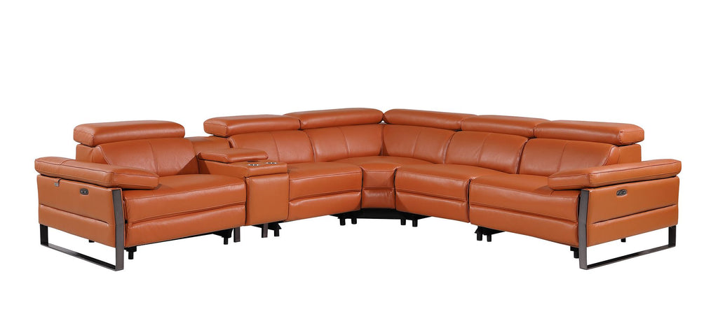 1246 Divanitalia 6-Piece L-Shaped Modular Power Reclining Sectional Sofa with 3 Power Recliners and Power Headrests - Top Grain Italian Leather - Camel - SKU 1246-CAMEL-6PC-3PWR-SECTIONAL - view 3