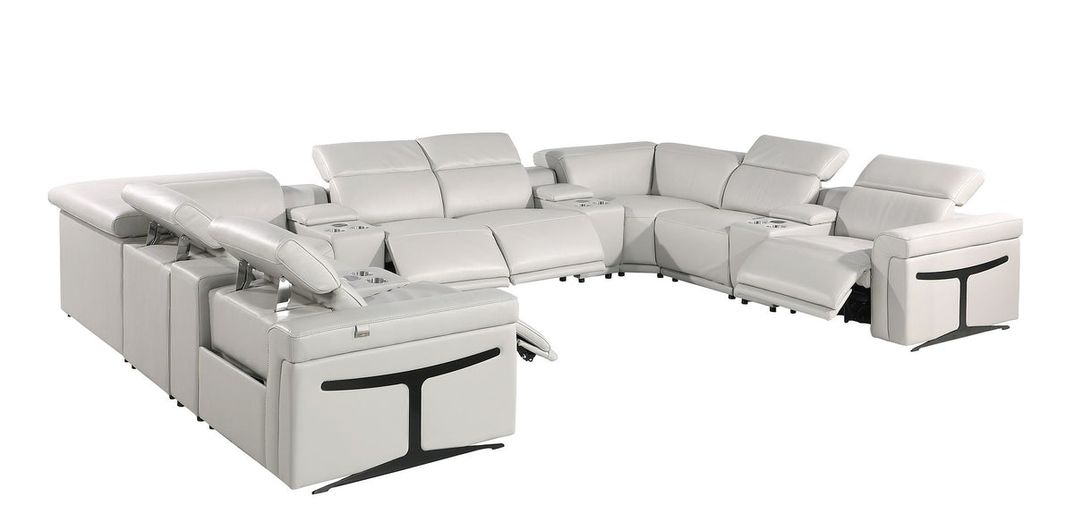 1126 Divanitalia 12-Piece U-Shaped Sectional Sofa in Top Grain Italian Leather with 4 Power Recliners & Power Headrests - Light Grey - SKU 1126-LT_GREY-12PC-4PWR-U-SECTIONAL-GROUP - view 5
