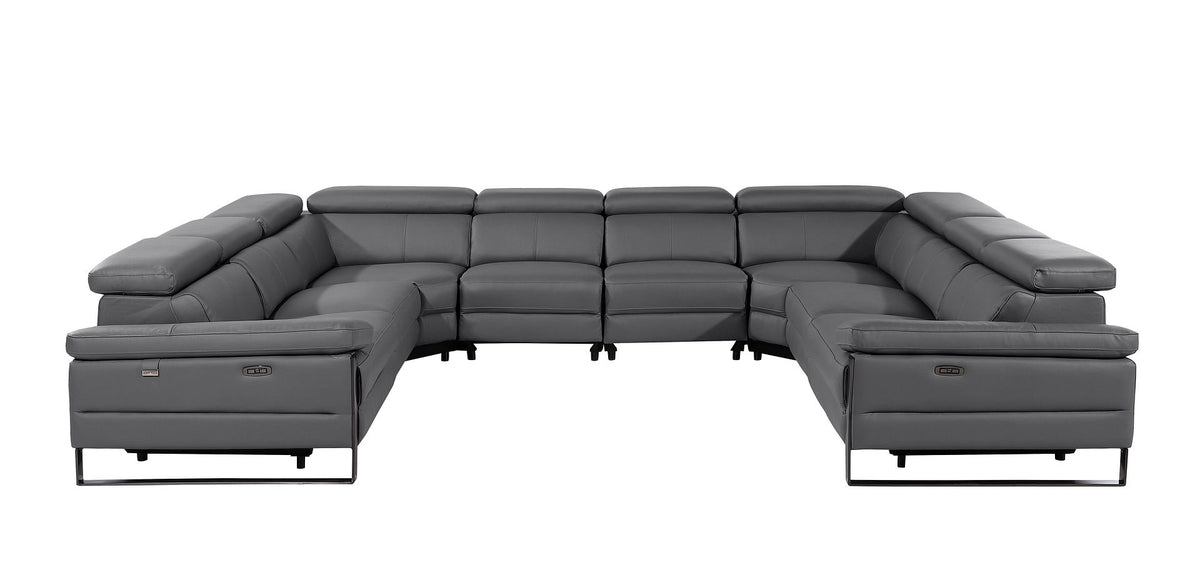 1246 Divanitalia 8-Piece U-Shaped Modular Power Reclining Sectional Sofa with 4 Power Recliners and Power Headrests - Top Grain Italian Leather - Dark Grey - SKU 1246-DK-GREY-8PC-4PWR-U-NC-SECTIONAL - view 3