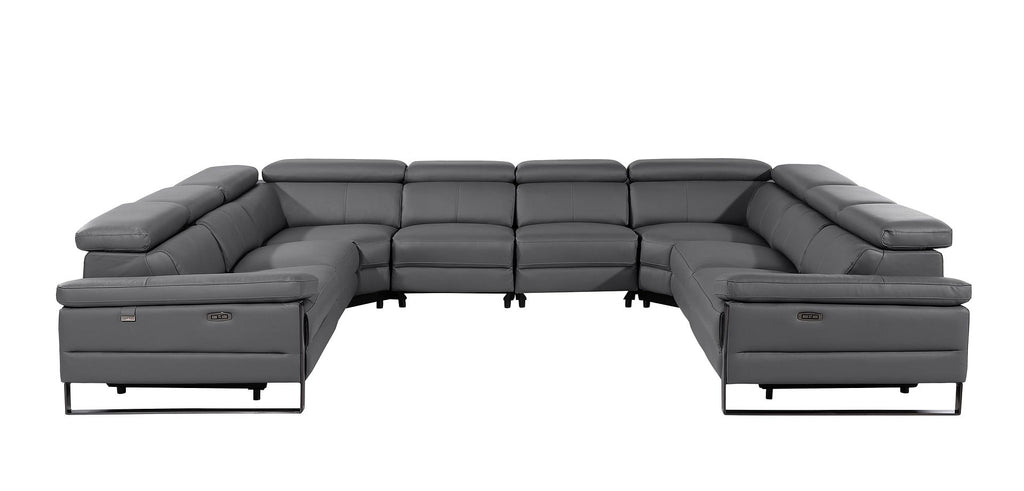 1246 Divanitalia 8-Piece U-Shaped Modular Power Reclining Sectional Sofa with 4 Power Recliners and Power Headrests - Top Grain Italian Leather