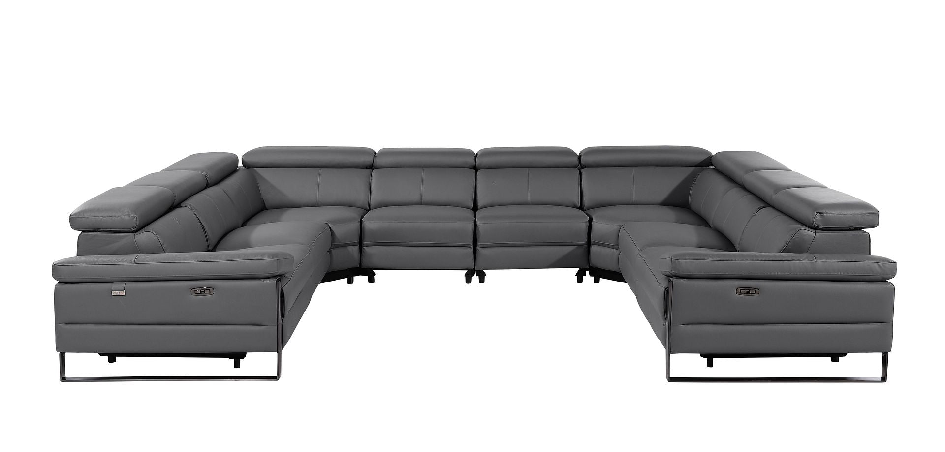 1246 Divanitalia 8-Piece U-Shaped Modular Power Reclining Sectional Sofa with 4 Power Recliners and Power Headrests - Top Grain Italian Leather