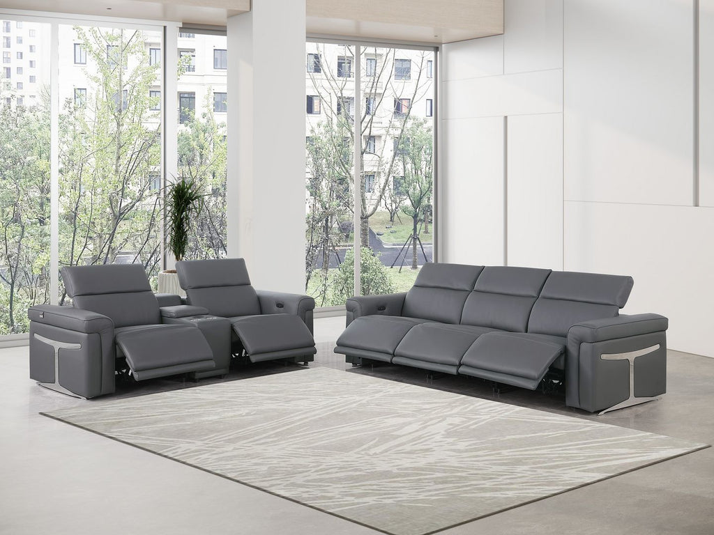 1126 Divanitalia 6-Piece Modular Power Reclining Sofa and Console Loveseat Set in Top Grain Italian Leather with 5 Power Recliners & Power Headrests - Dark Grey - SKU 1126-DK_GREY-6.5-HT - view 2