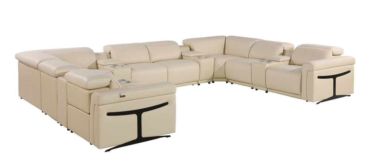 1126 Divanitalia 12-Piece U-Shaped Sectional Sofa in Top Grain Italian Leather with 4 Power Recliners & Power Headrests - Beige - SKU 1126-BEIGE-12PC-4PWR-U-SECTIONAL-GROUP - view 5