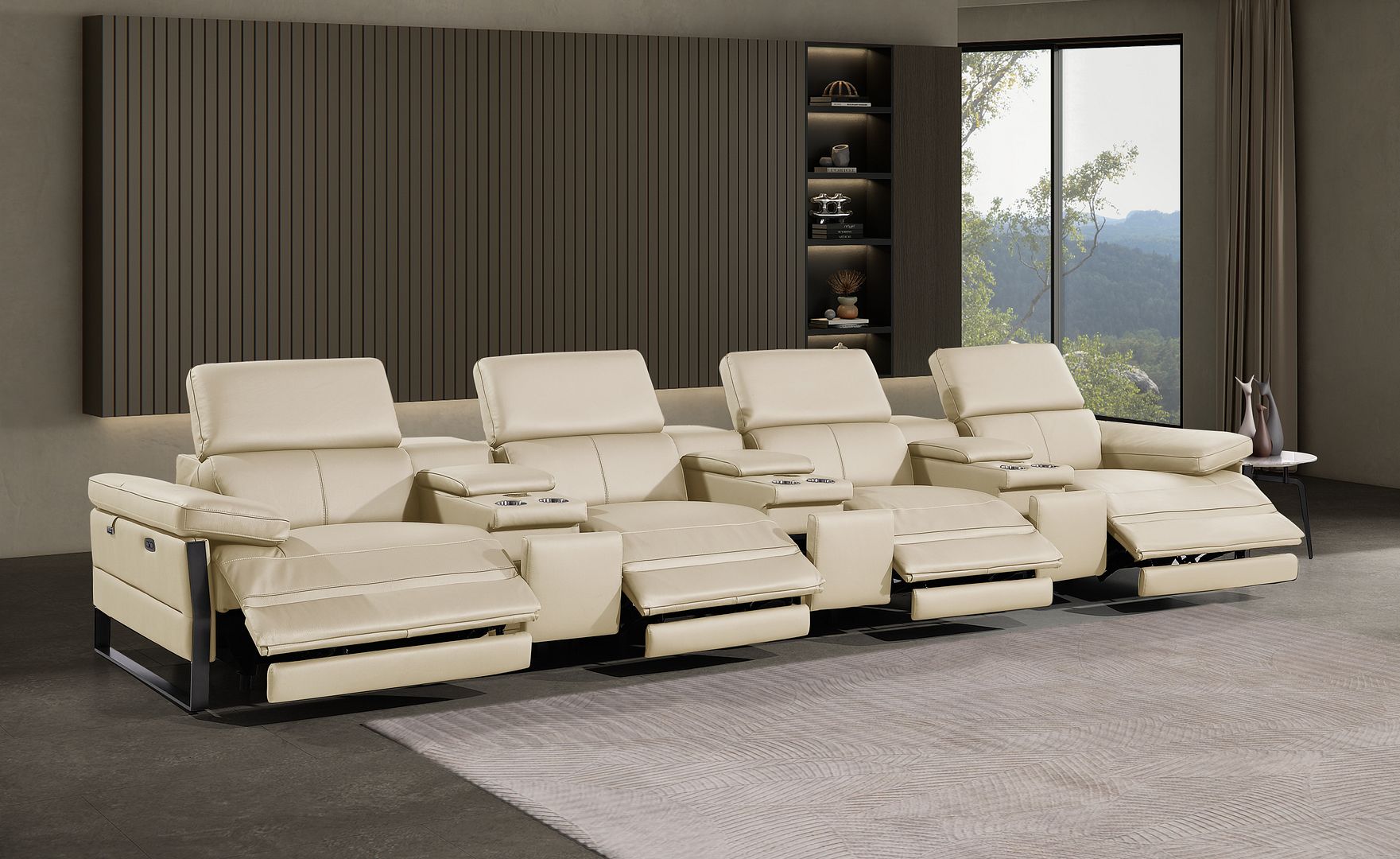 1246 Divanitalia Modular Power Triple Reclining Triple Console Sofa with Power Reclining Headrests - Top Grain Italian Leather