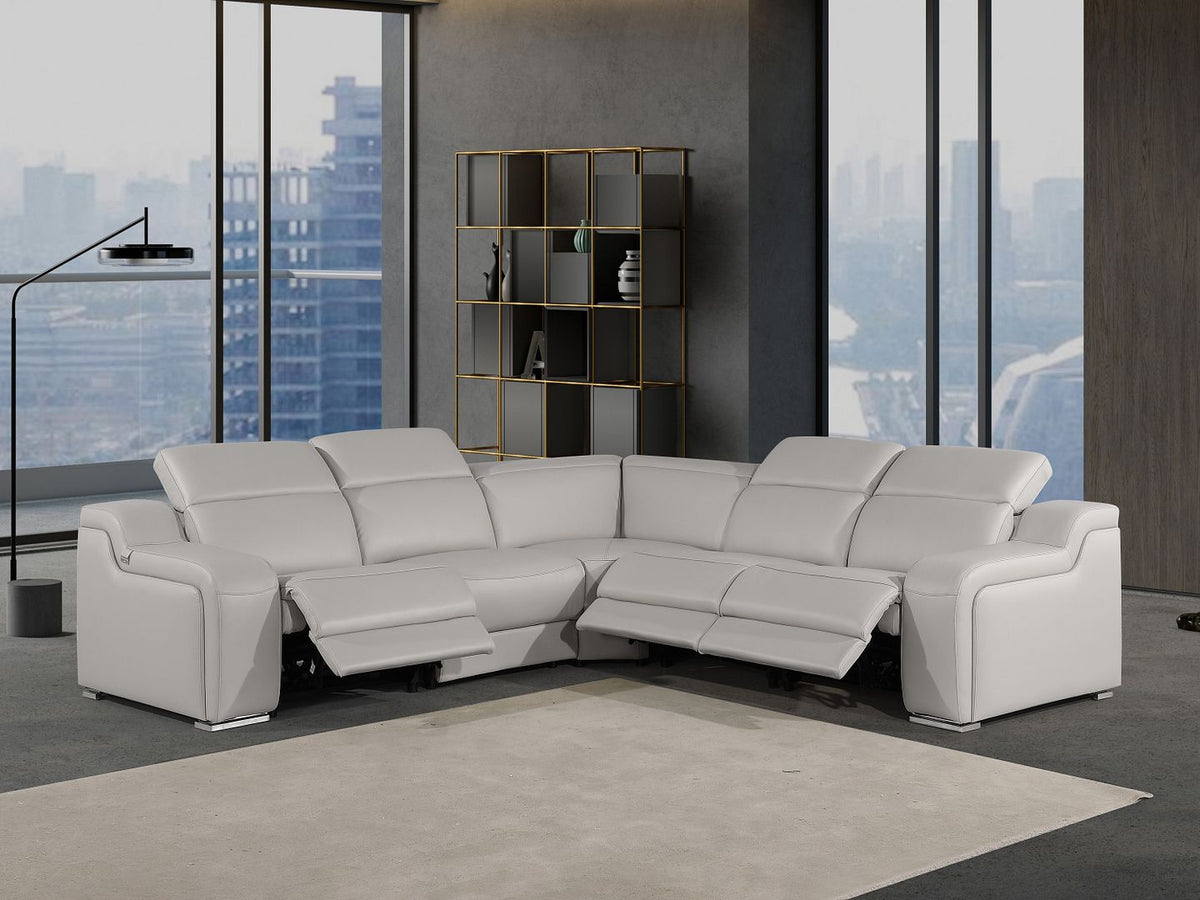 1116 Divanitalia 5-Piece L-Shaped Sectional Sofa in Top Grain Italian Leather with 3 Power Recliners & Power Headrests - Light Grey - SKU 1116-LT-GREY-5PC-3PWR-SECTIONAL- GROUP