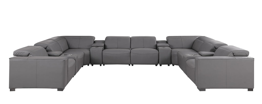 1208 12 Piece U-Shaped Leather Sectional Sofa with 4 Power Recliners & Power Headrest