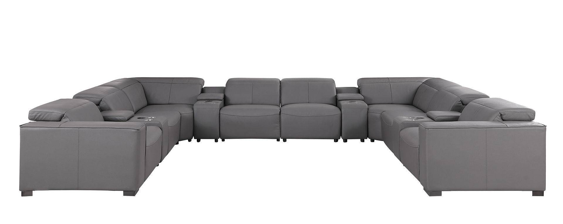 1208 12 Piece U-Shaped Leather Sectional Sofa with 4 Power Recliners & Power Headrest