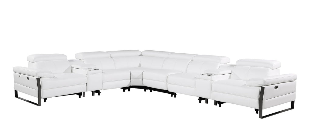 1246 Divanitalia 8-Piece U-Shaped Modular Power Reclining Sectional Sofa with 4 Power Recliners and Power Headrests - Top Grain Italian Leather
