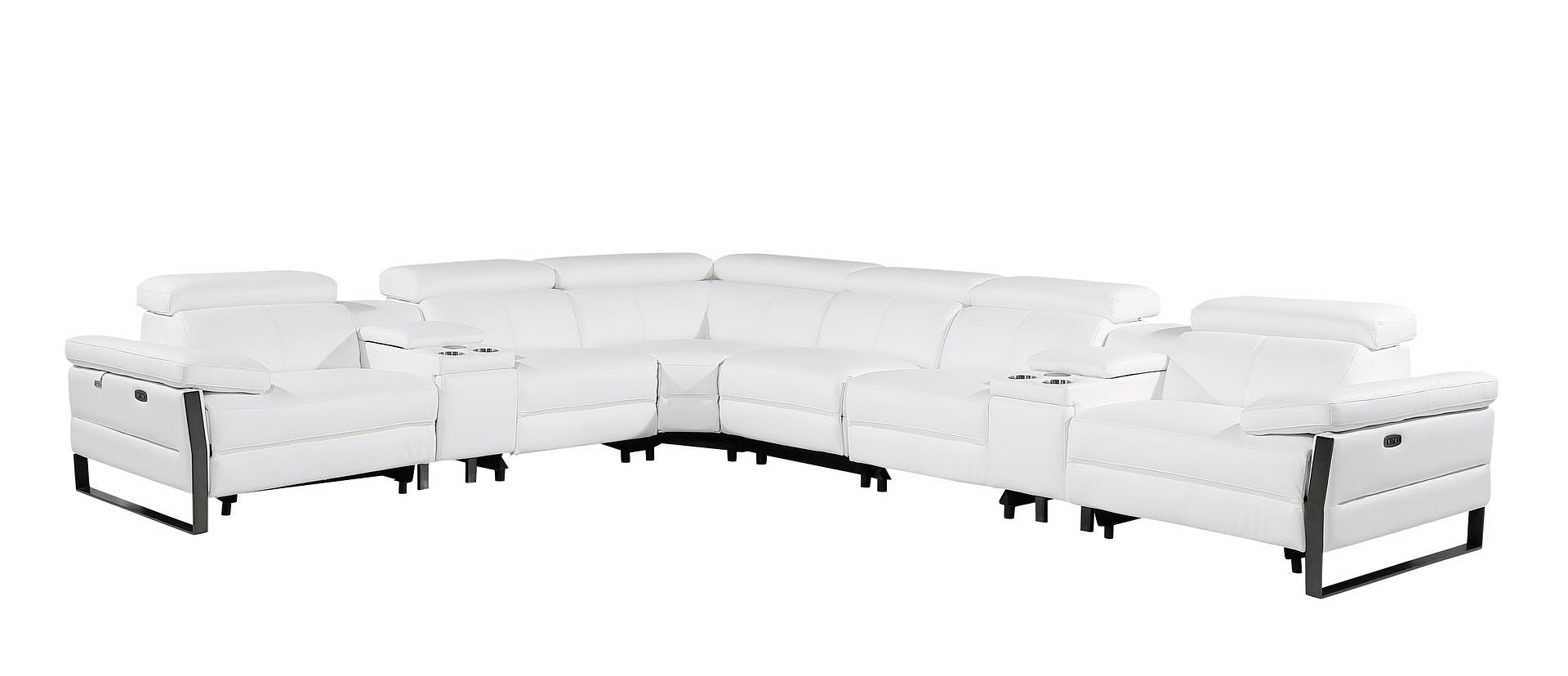 1246 Divanitalia 8-Piece U-Shaped Modular Power Reclining Sectional Sofa with 4 Power Recliners and Power Headrests - Top Grain Italian Leather