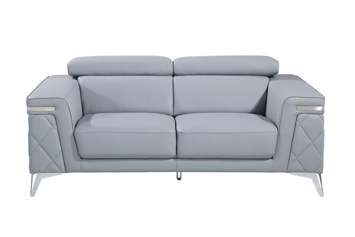 1140 Divanitalia Loveseat with Adjustable Headrest in Top-grain Italian Leather - Light Blue - SKU 1140-LT-BLUE-L